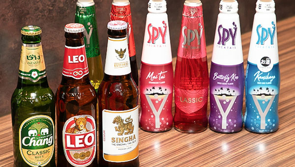 シンハービールやSPYなど、タイで人気のビールやワインが充実
